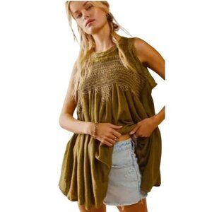Free People Sleeveless Moss Green Button Back Sea Breeze Tunic Oregano Women XS